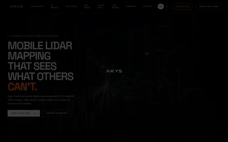 AKYS.ai website, LiDAR and digital twin platform