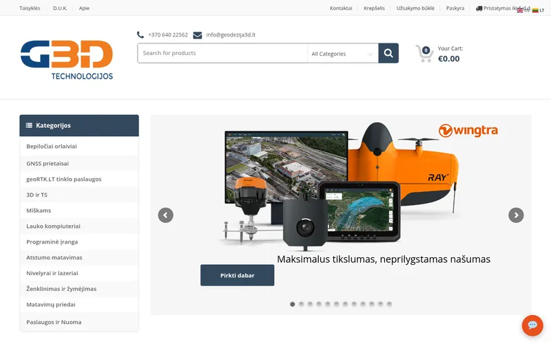 Matuoju24.lt website, surveying equipment shop